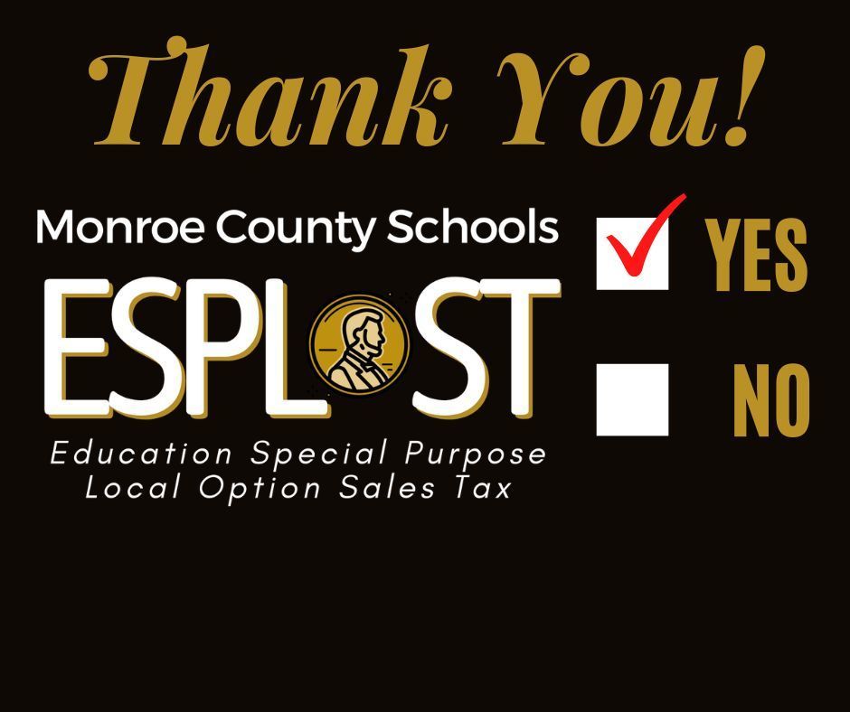 graphic that says thank you, monroe county schools esplost with a red check mark next to the word yes