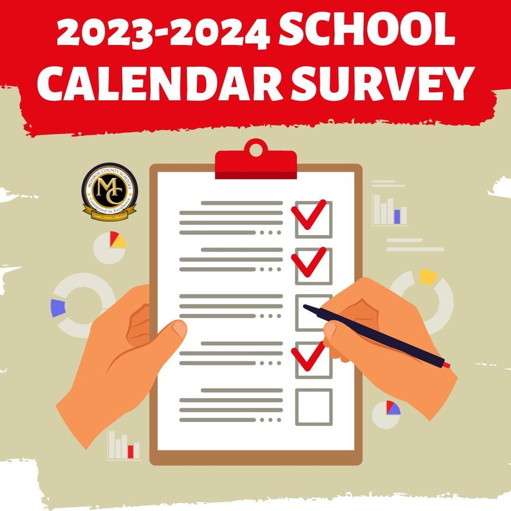 Graphic that says 2023-2024 school calendar survey
