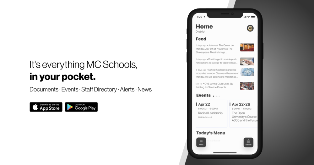 Picture of new MC Schools App - Download it today in the app store or Google Play store